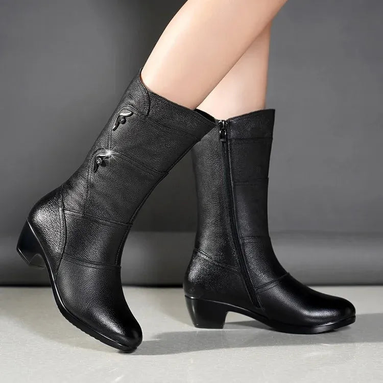 Women’s Mid-Calf Platform Wedge Chunky Heel Ankle Boots