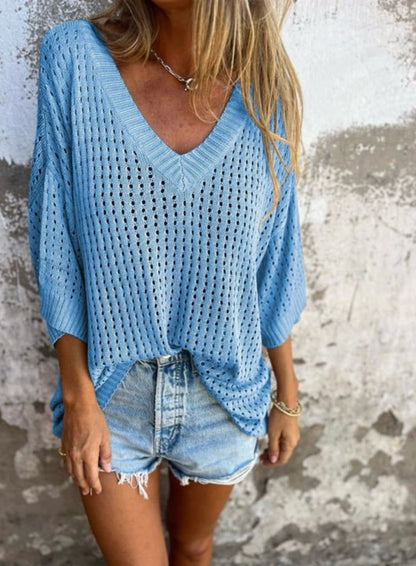 V-Neck🍀 Hollow Knit Top
