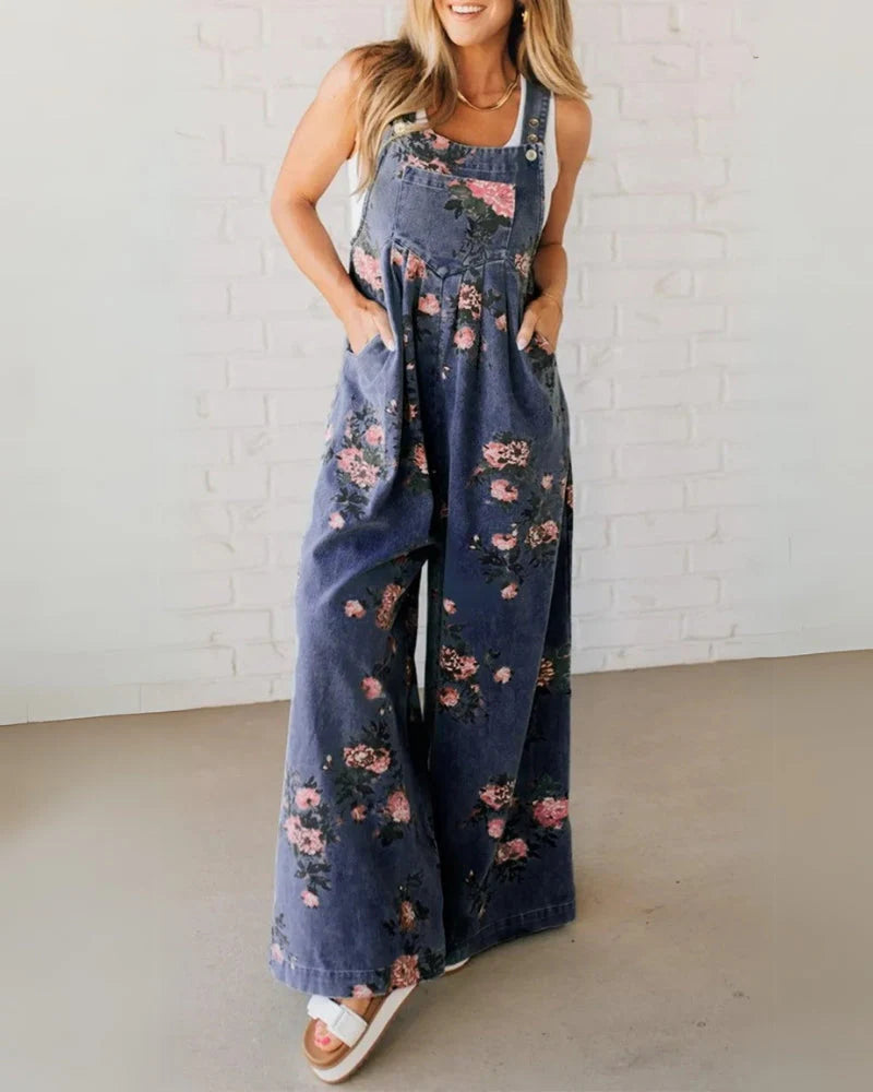 Women’s Relaxed Printed-Pocket Denim Overall