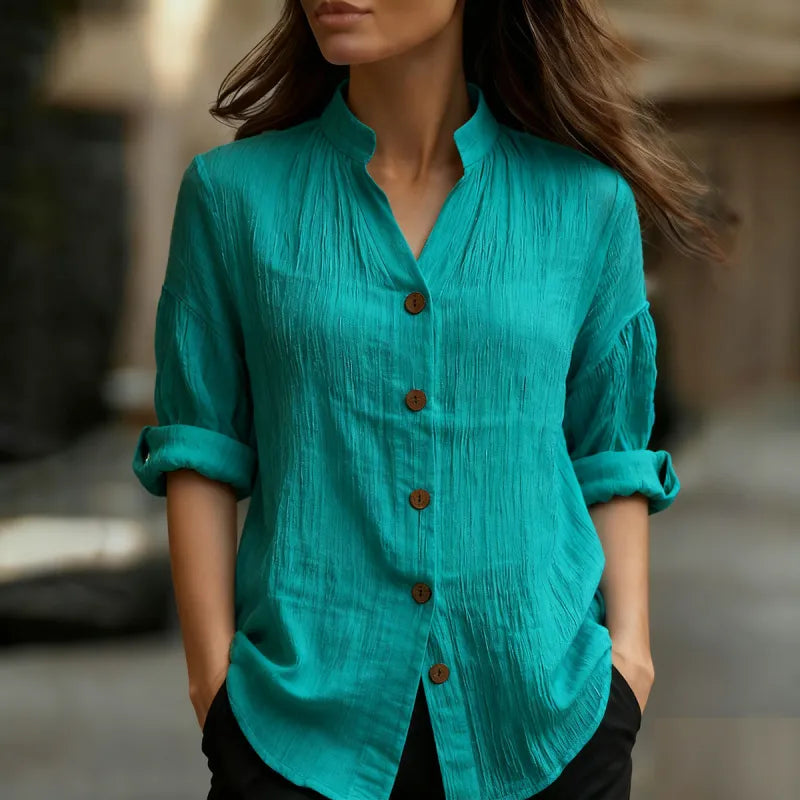 Women’s Solid Colour Button Front Casual Shirt Blouse