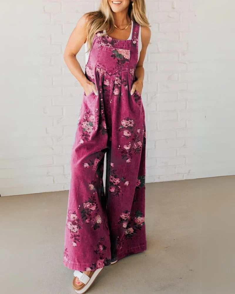 Women’s Relaxed Printed-Pocket Denim Overall