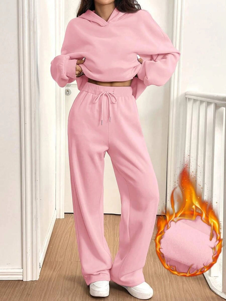 Women’s Warm-Lined Shirt-Collar Hoodie & Sweatpants Set