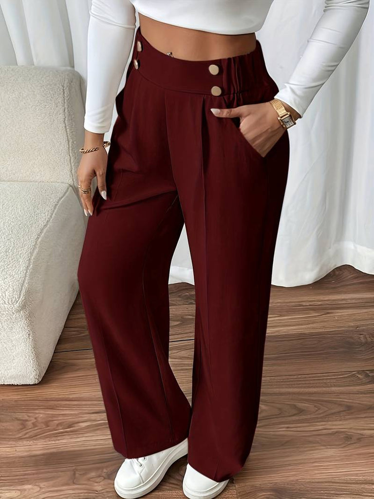 Women’s High-Waist Straight-Leg Office Trousers with Button Detail