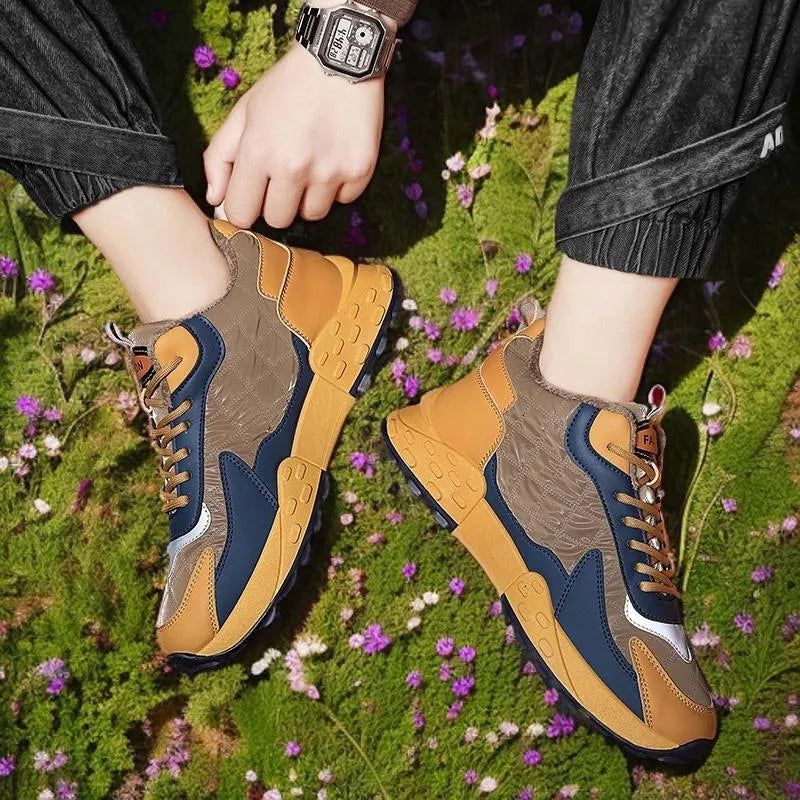 Men’s Waterproof Mid-Top Winter Walking Shoes with Velvet Lining