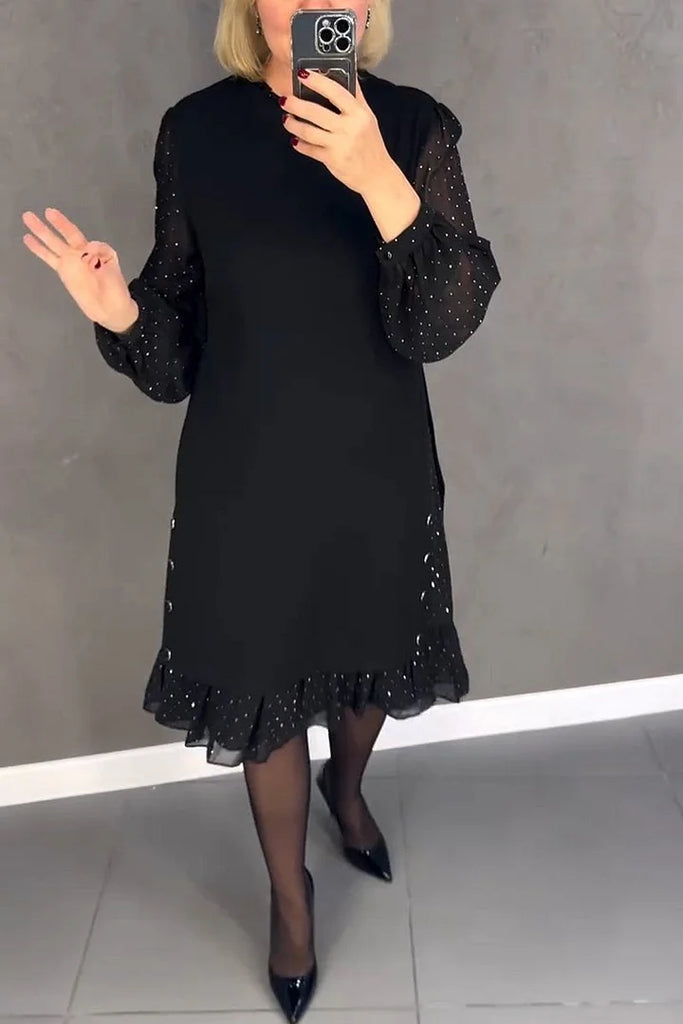 Women’s Sparkle Trim Sheer-Sleeve Shift Dress