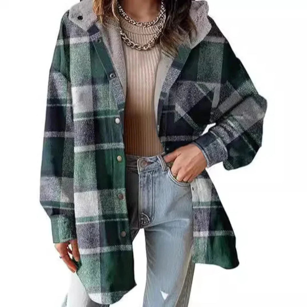 Women’s Relaxed Fit Hooded Plaid Jacket