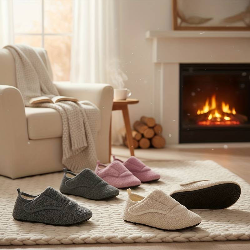 Pantoufles d'intérieur chaudes et ajustables pour femmes, coupe large