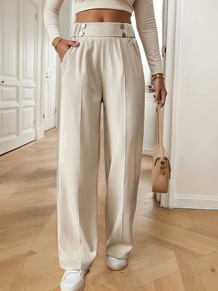 Women’s High-Waist Straight-Leg Office Trousers with Button Detail