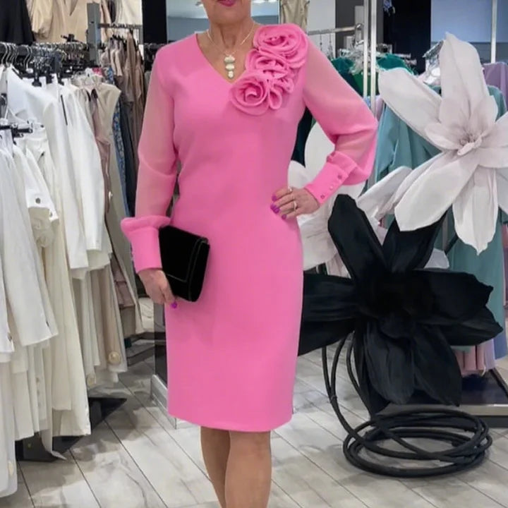 Women’s 3D Floral Sheer Sleeve V-Neck Maxi Dress