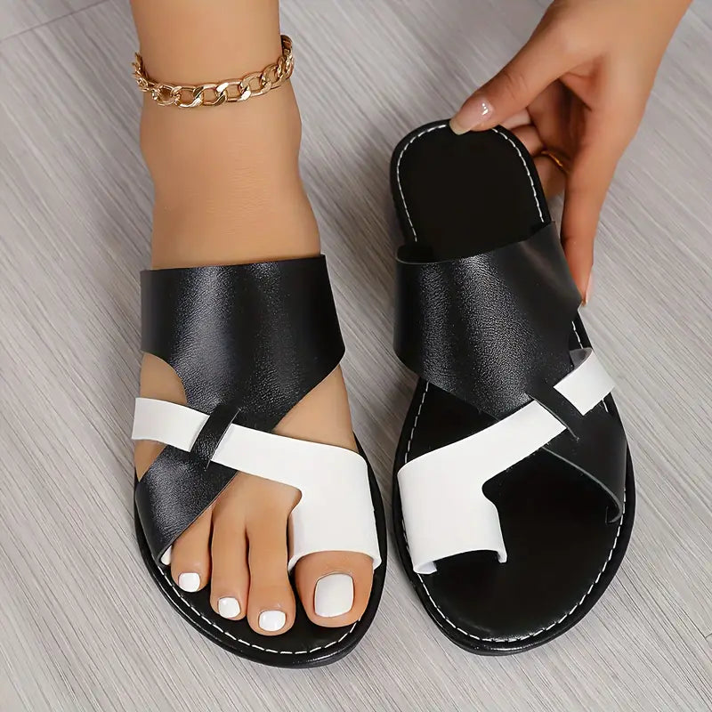 Women's Leather Toe Loop Slides