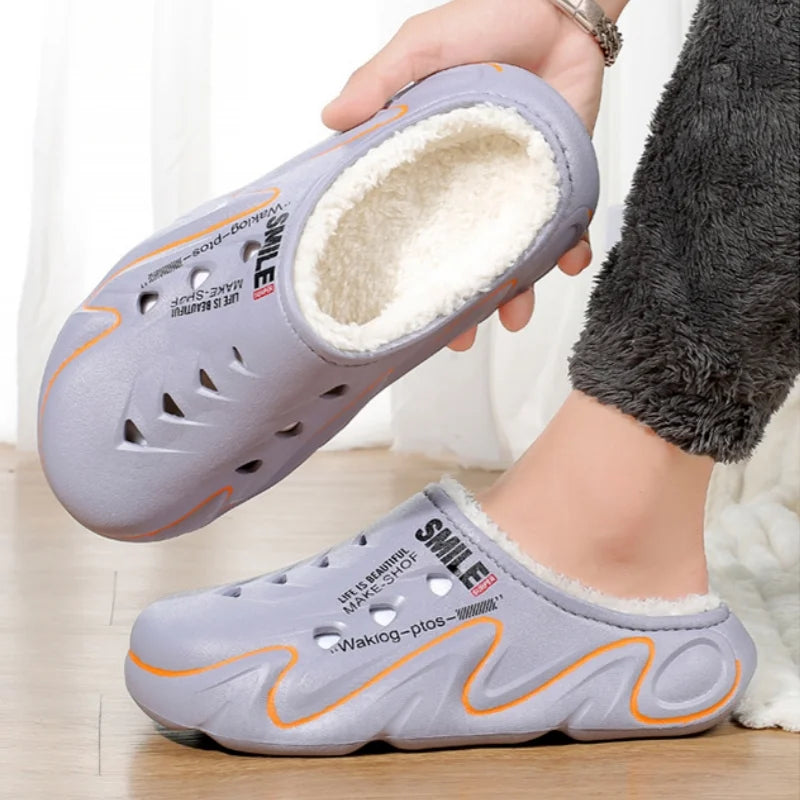 Men’s Plush-Lined Thick Sole Winter Cotton Slippers