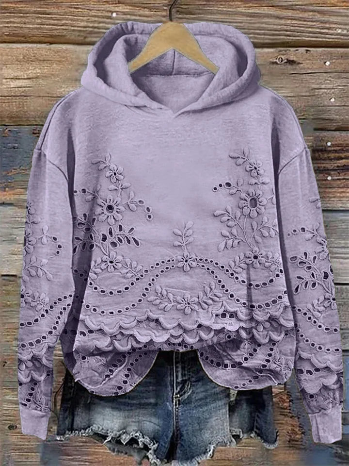 Casual Textured Floral Hoodie for Women