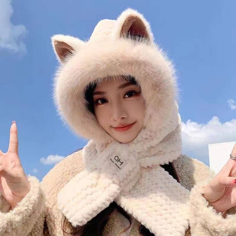 Women’s Plush Hooded Scarf Hat With Ears