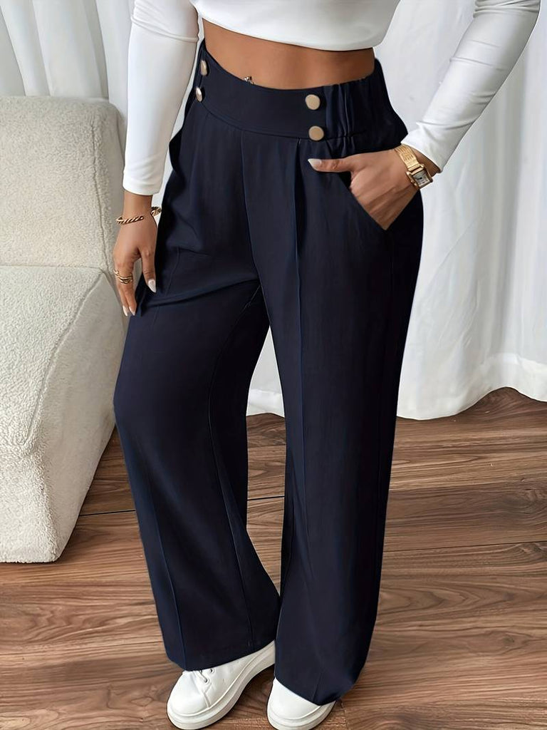 Women’s High-Waist Straight-Leg Office Trousers with Button Detail