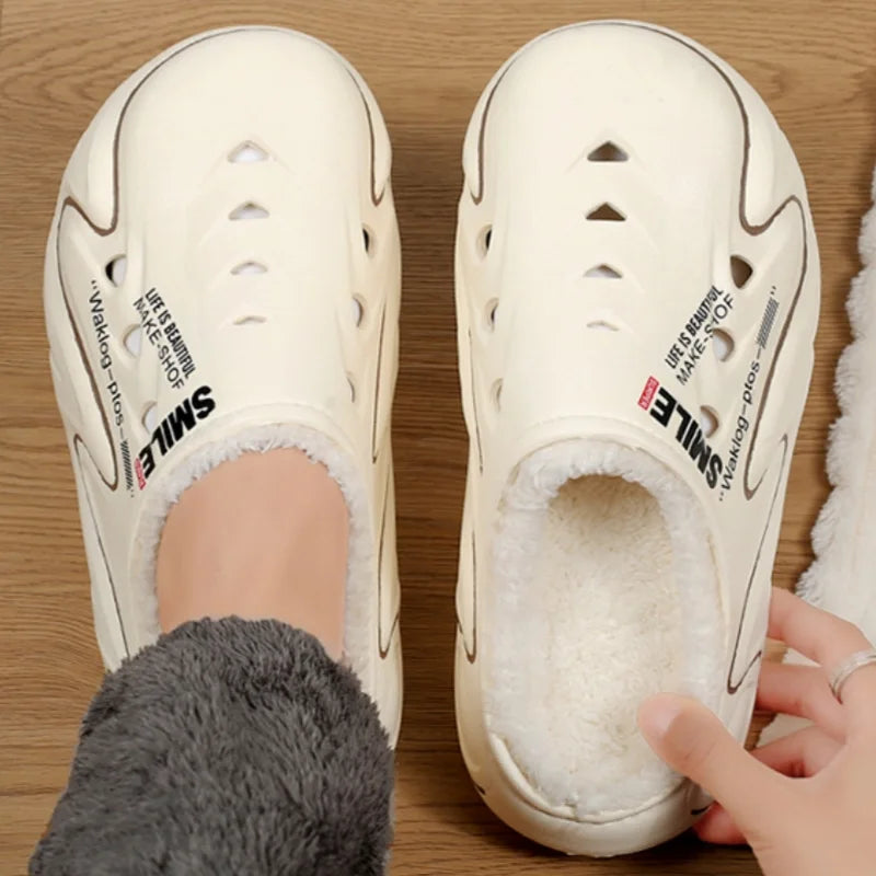 Men’s Plush-Lined Thick Sole Winter Cotton Slippers