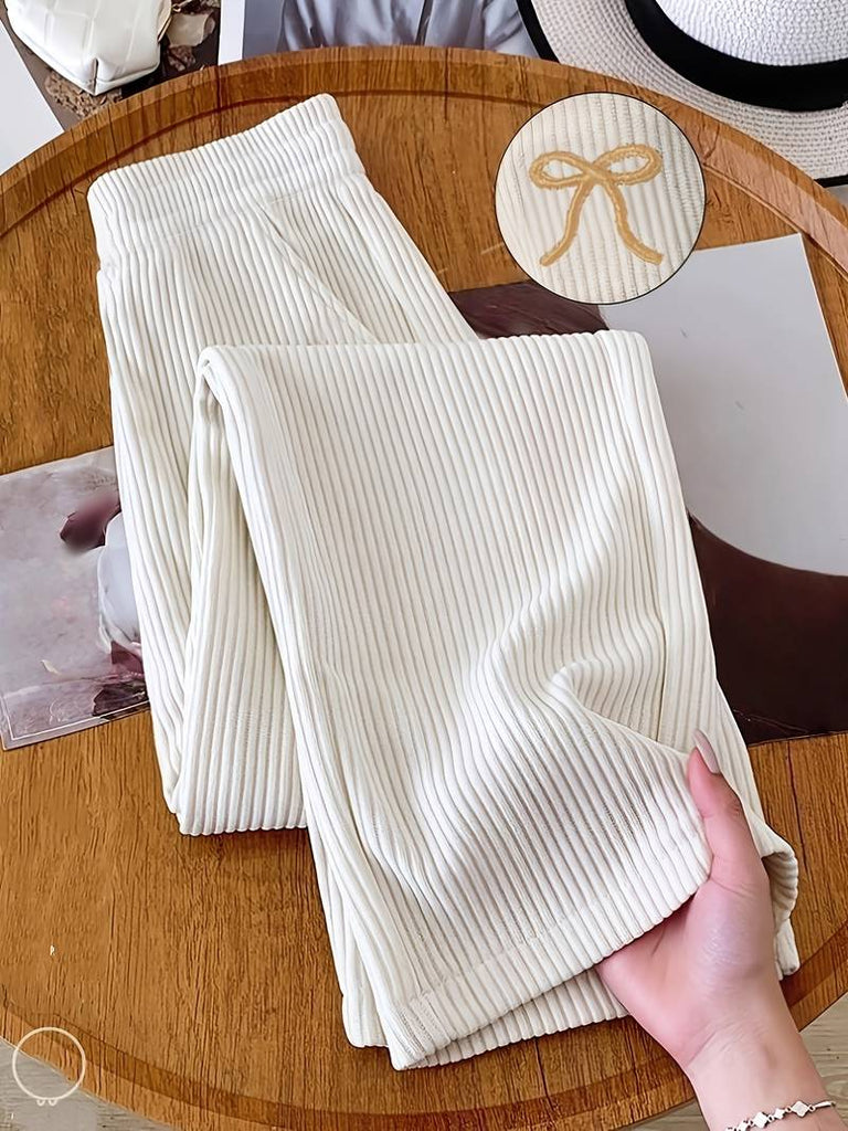 Women’s Ribbed Corduroy Straight-Leg Joggers with Bow Detail