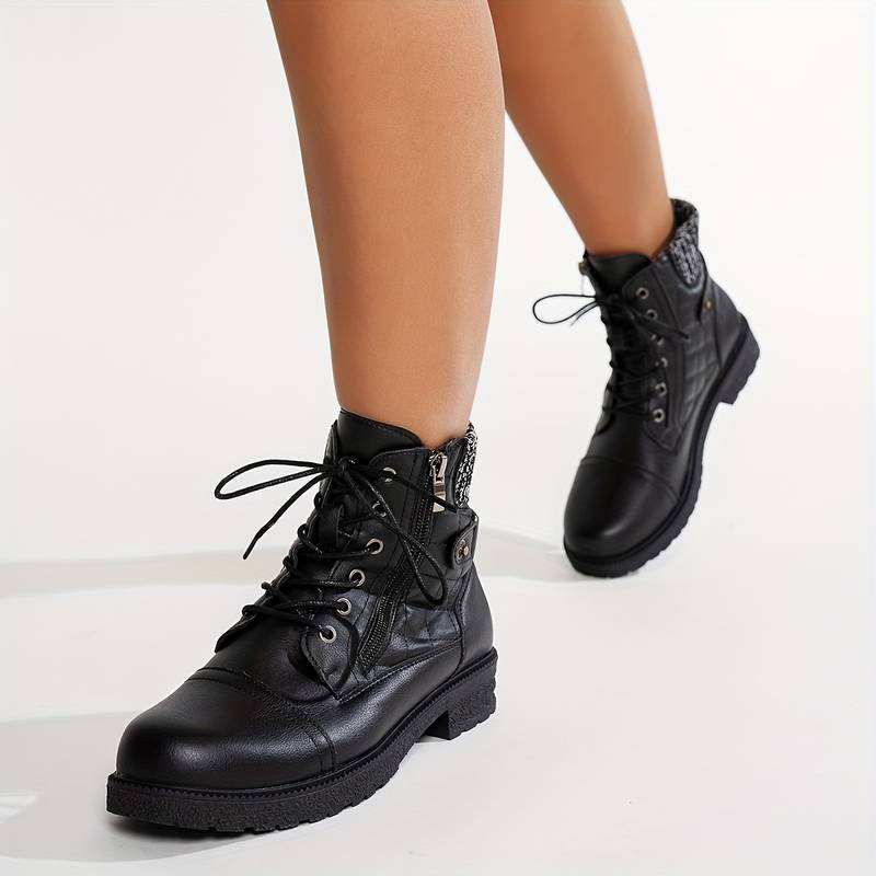 Women’s Lace Up Ankle Boots with Side Zip and Knit Collar