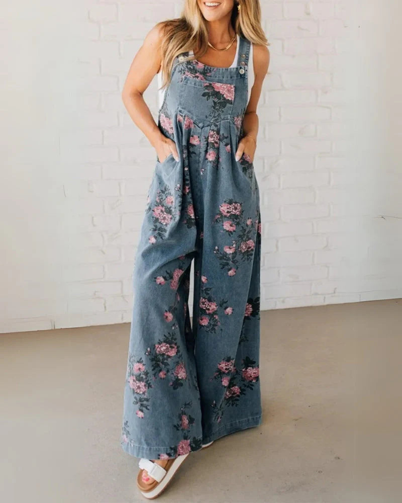 Women’s Relaxed Printed-Pocket Denim Overall