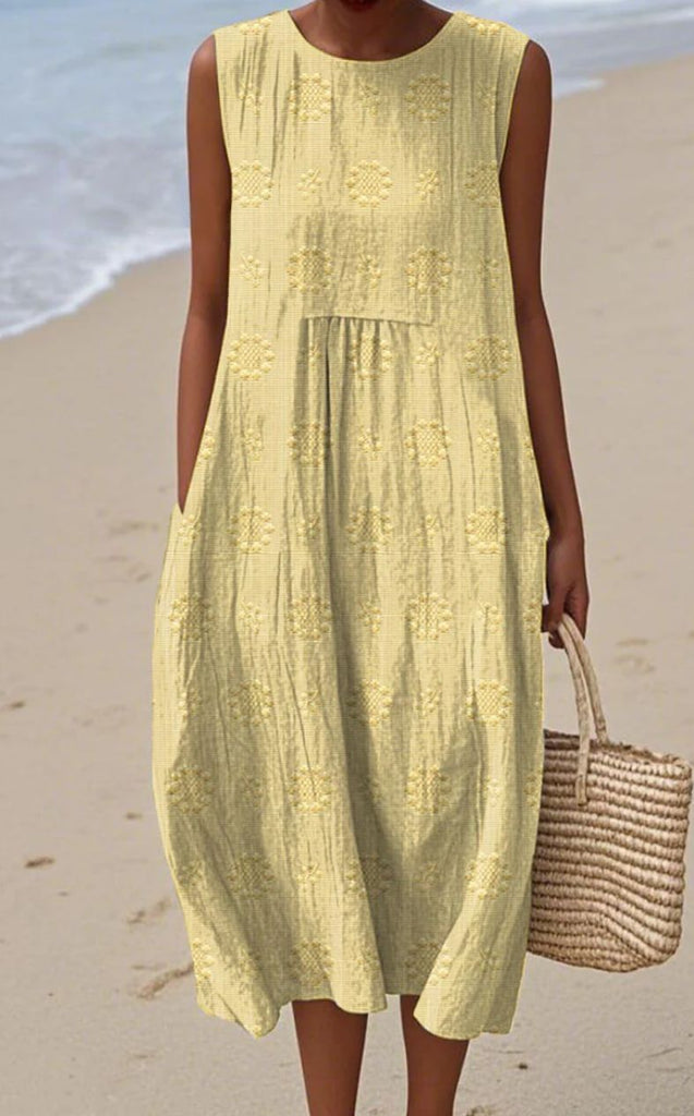 ELEGANT SLEEVELESS COTTON POCKET DRESS