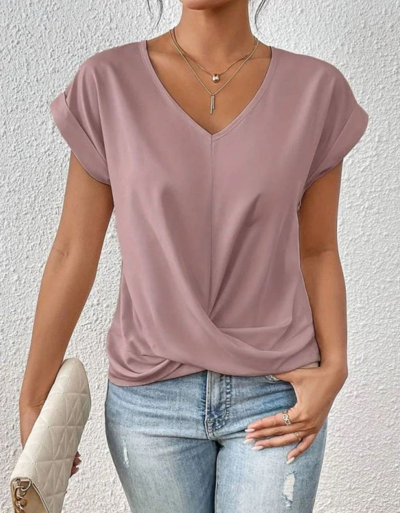 Elegant short-sleeved T-shirt with twisted V-neck