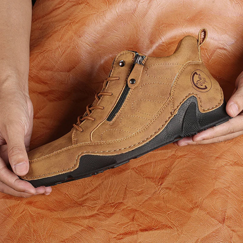 Men’s Wide-Toe Orthotic Waterproof Leather Slip-On Boots