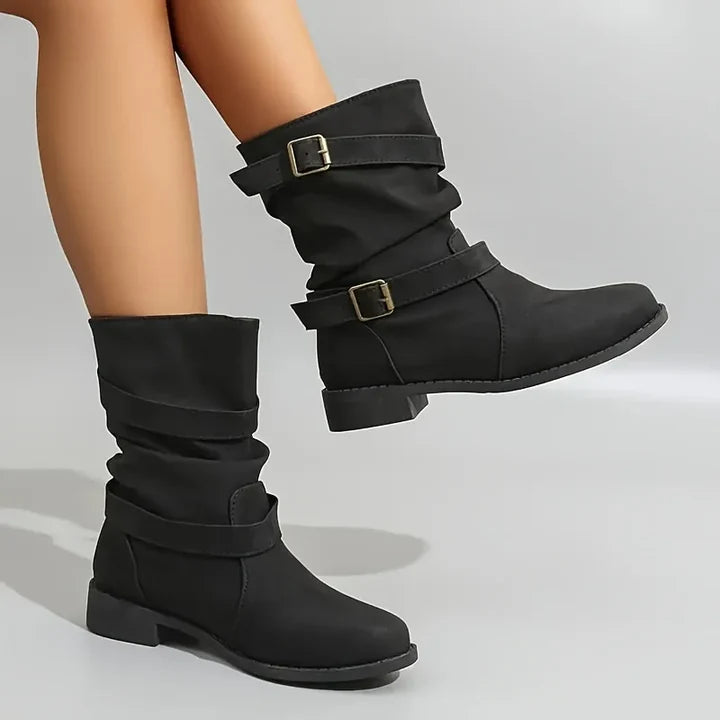 Women’s Buckle Strap Low Heel Comfort Ankle Boots