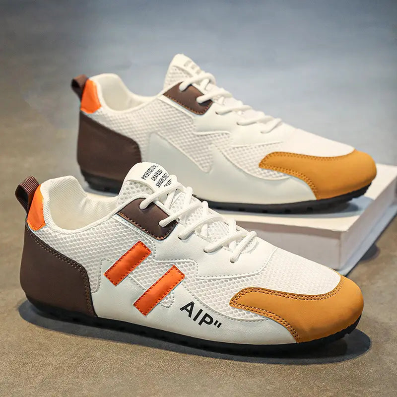 Men's Casual Low-Top Sneakers - Breathable White/Brown Daily Shoes