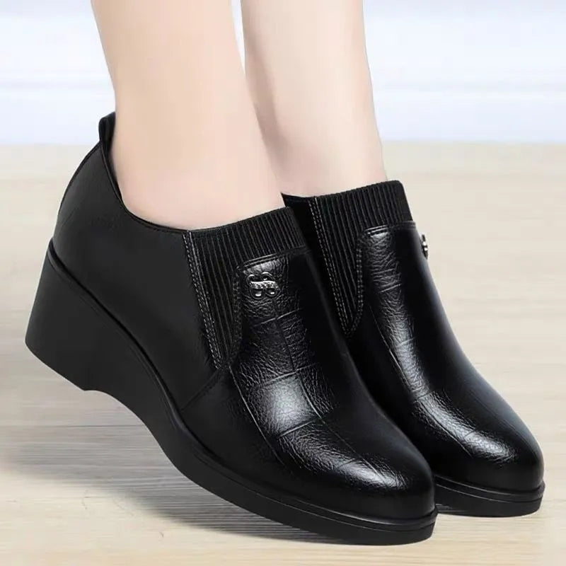 Women's Solid-Colour Fashion Wedge Orthopaedic Leather Shoes
