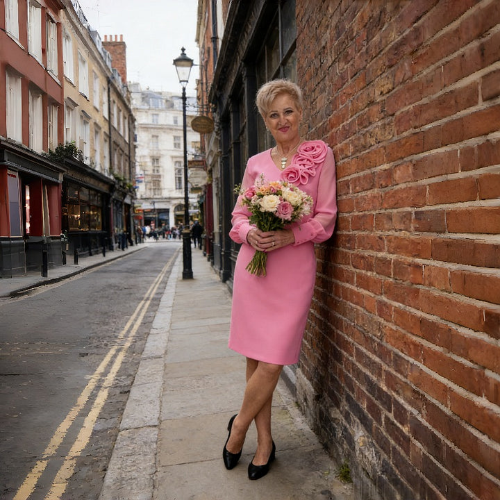 Women’s 3D Floral Sheer Sleeve V-Neck Maxi Dress