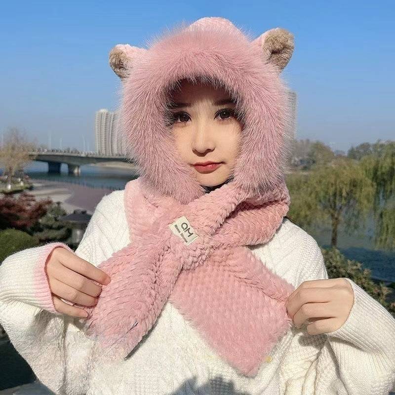 Women’s Plush Hooded Scarf Hat With Ears