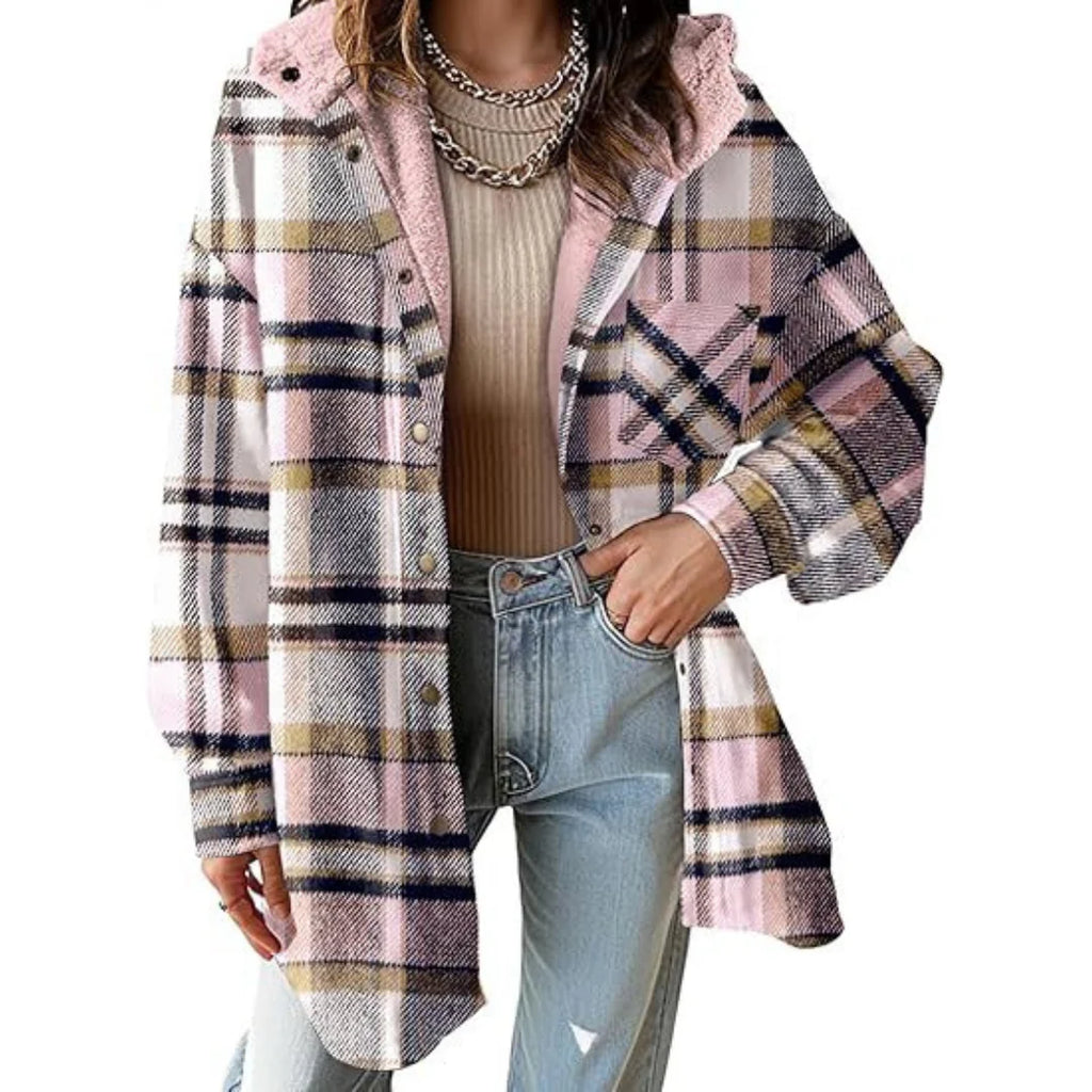 Women’s Relaxed Fit Hooded Plaid Jacket