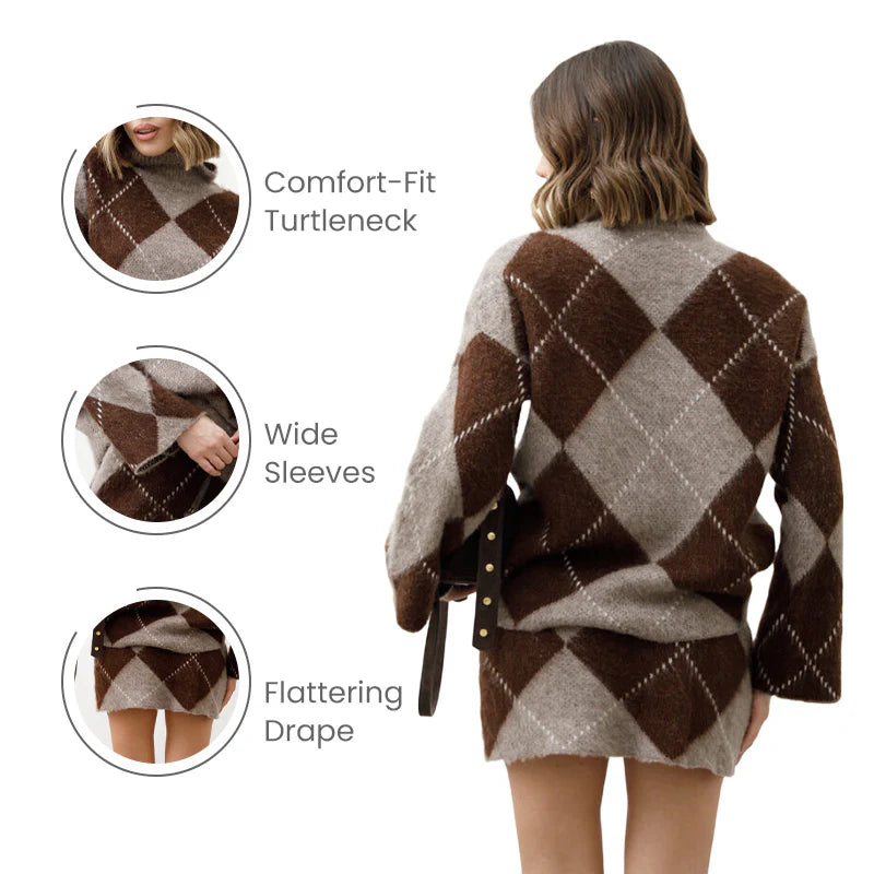 Women’s Argyle Knit Sweater and Mini Skirt Two Piece Set