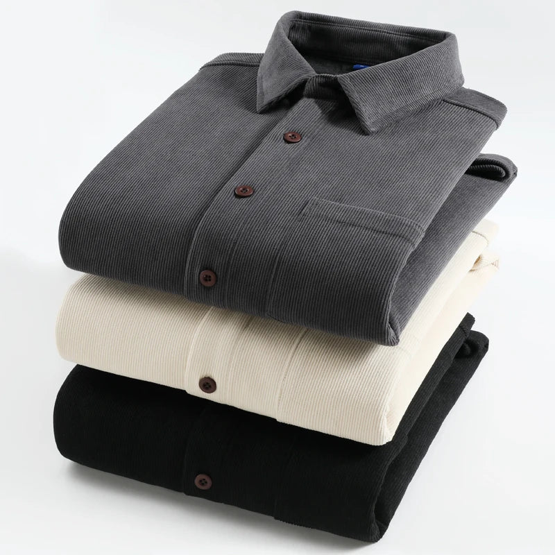 Men’s Fleece-Lined Thermal Weave Mandarin-Collar Shirt