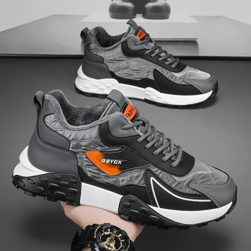 Men’s Waterproof Mid-Top Winter Walking Shoes with Velvet Lining