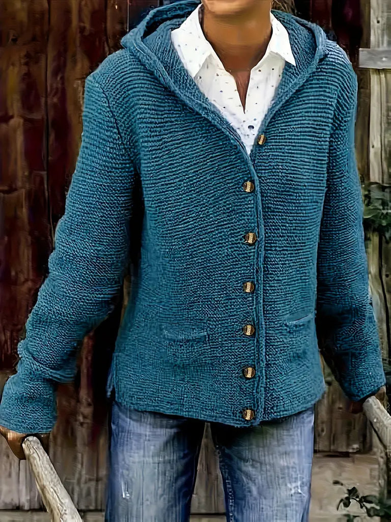 Elegant Long-Sleeved Hooded Cardigan
