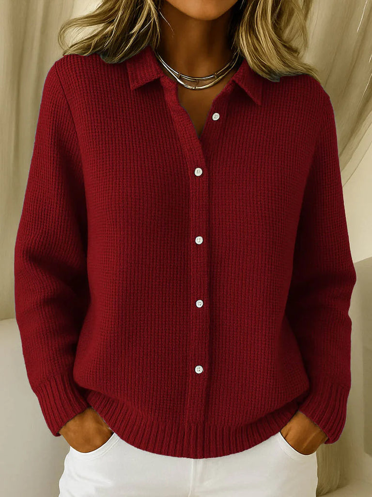 Women’s Classic Belted Button-Down Knit Shirt