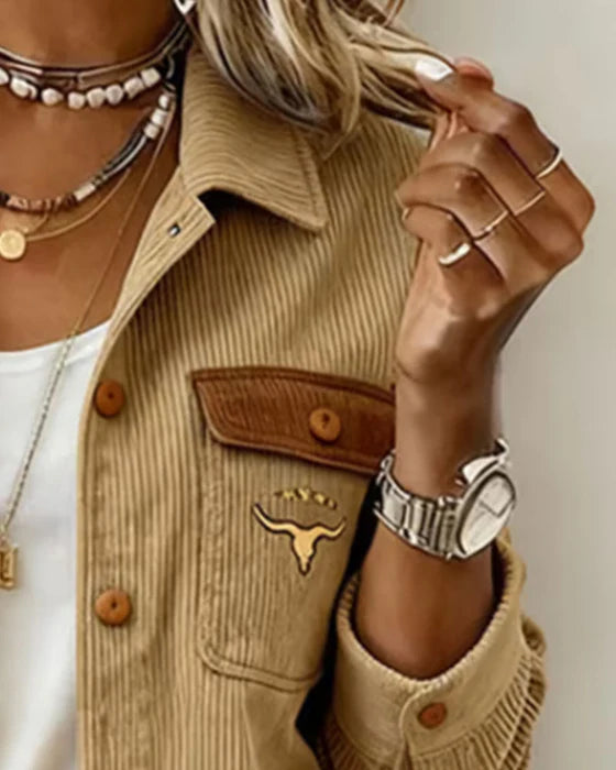 Women's Corduroy Lapel Button-Up Jacket
