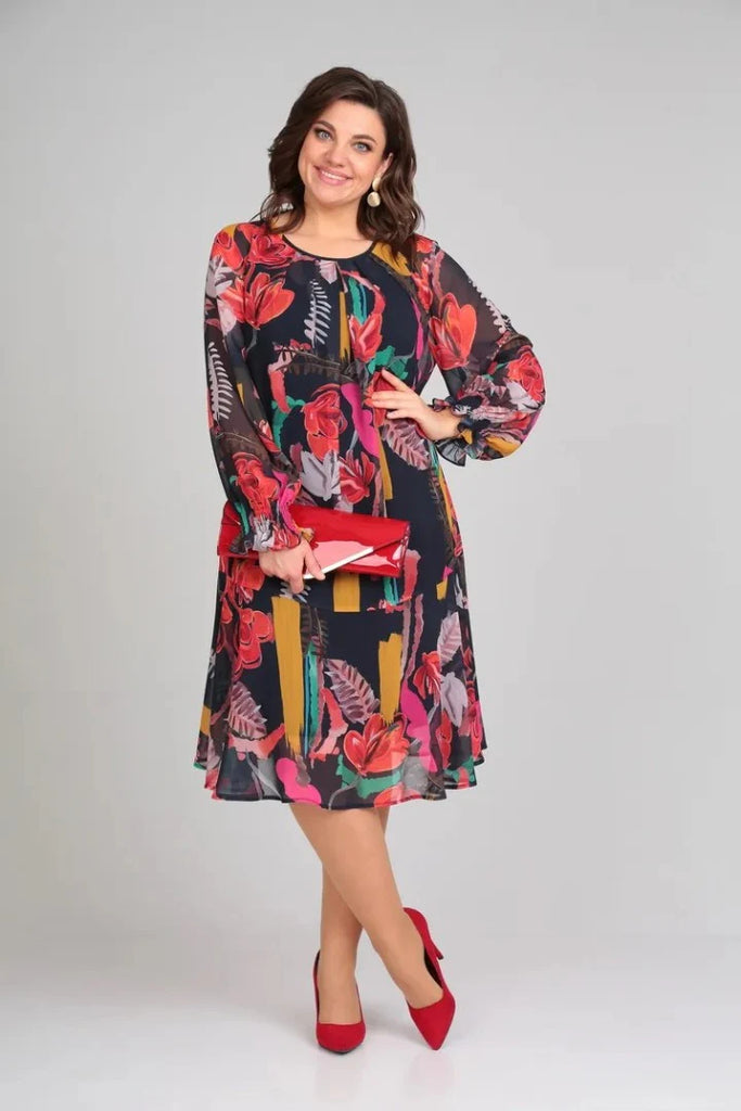 Women’s Modern Floral Tie-Back Midi Dress