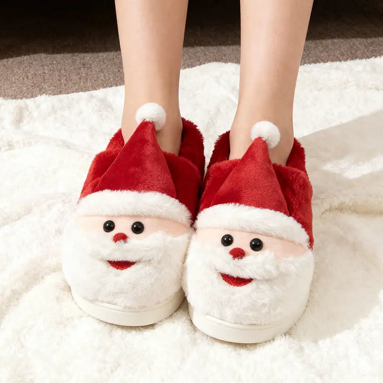Plush Thick-Sole Santa Christmas Slippers