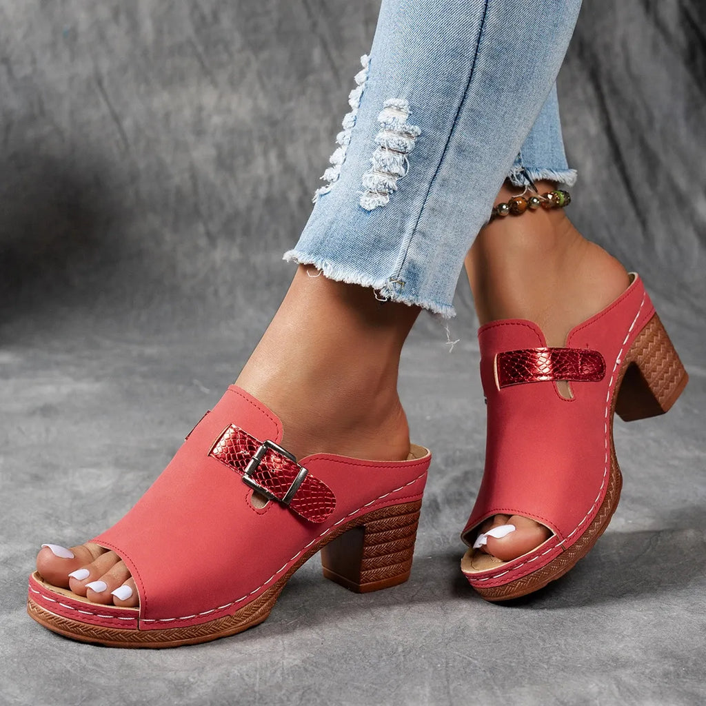 Women's Strappy Wedge Sandals – Adjustable Hook & Loop, Double Buckle Design
