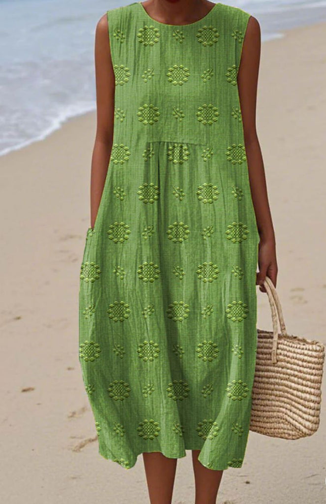 ELEGANT SLEEVELESS COTTON POCKET DRESS