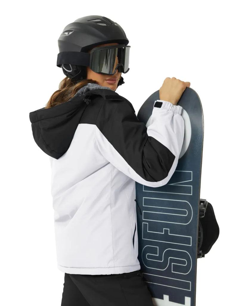 Women’s Waterproof Fleece-Lined Ski Jacket with Detachable Hood