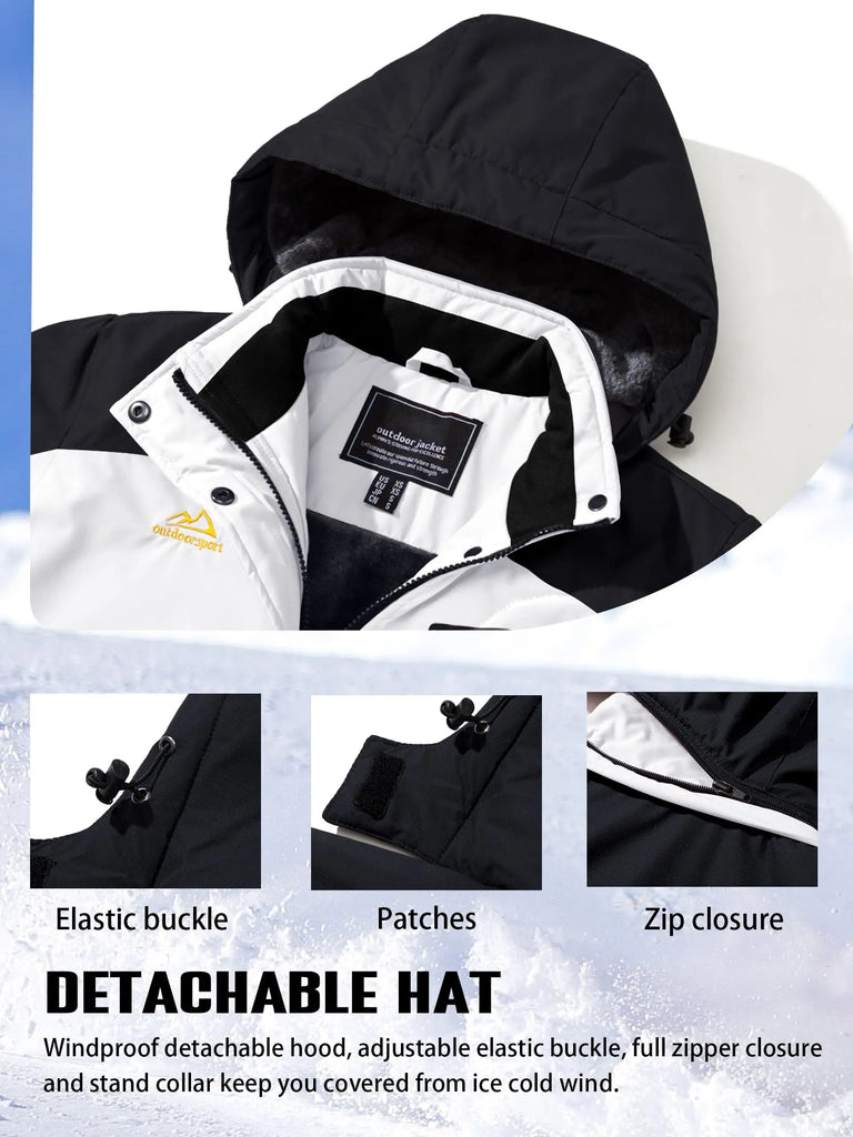 Women’s Waterproof Fleece-Lined Ski Jacket with Detachable Hood