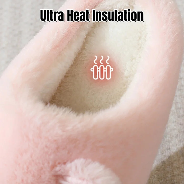 Women’s Cat Face Plush Fleece-Lined House Slippers
