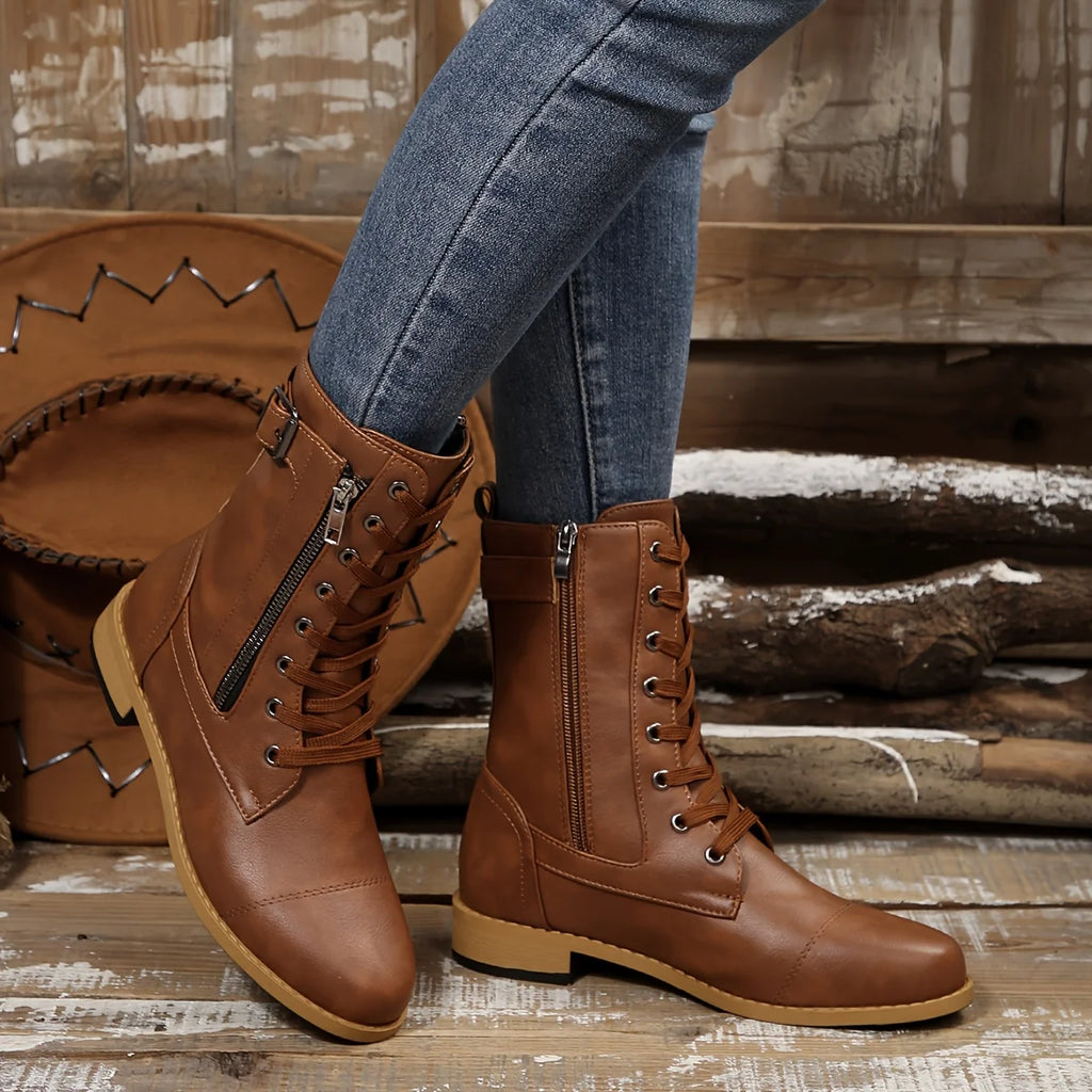 Women’s Classic Zipper Mid-Calf Orthopaedic Leather Boots