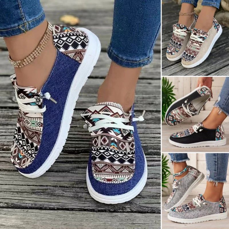 Women's Casual Shoes with Ethnic Pattern in Canvas