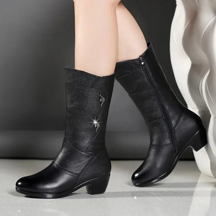 Women’s Mid-Calf Platform Wedge Chunky Heel Ankle Boots