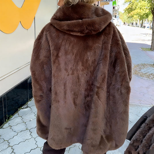 Women’s Mink-Style Hooded Plush Zip-Up Coat
