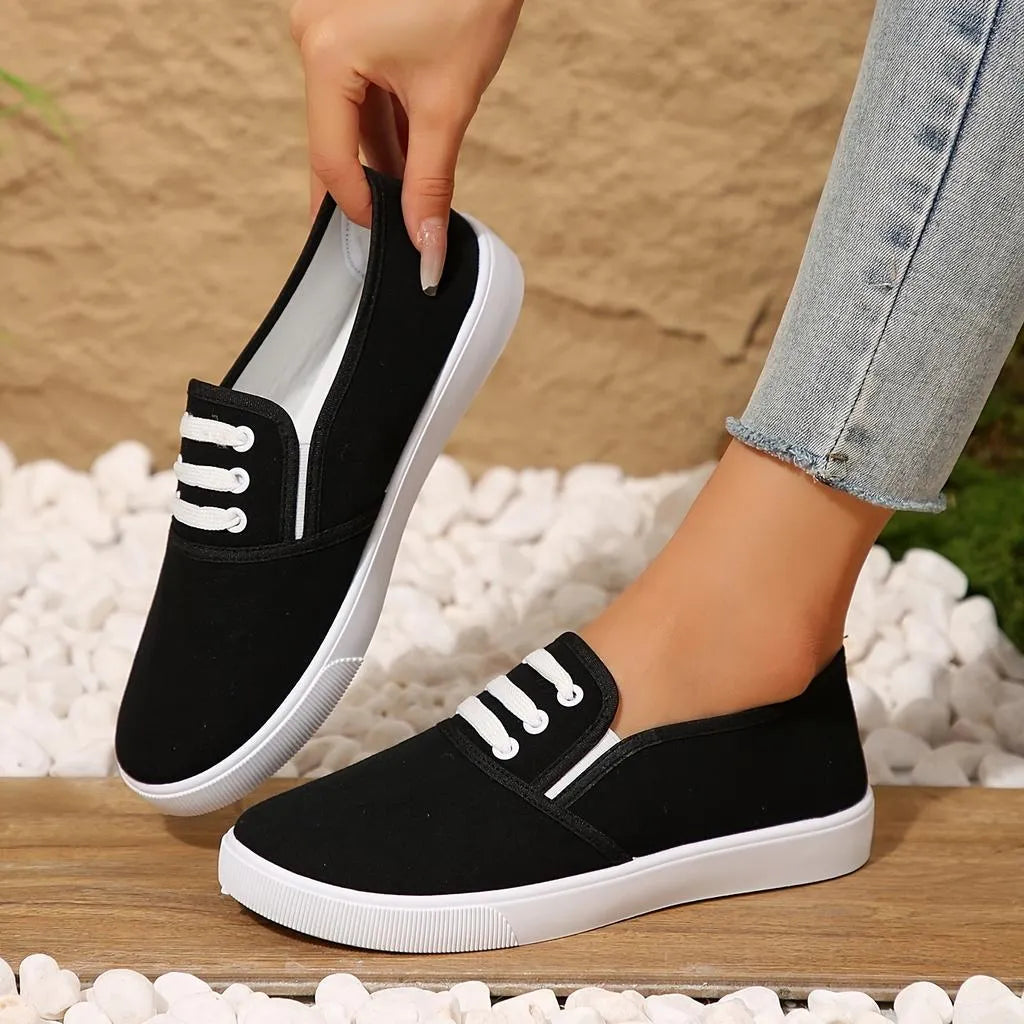 Women's Orthopaedic Canvas Slip-On Trainers - Lightweight & Comfortable
