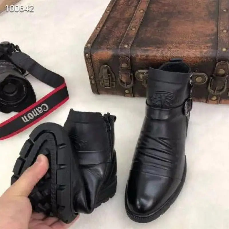 Men Hand Embossed Zipper Martin Boots